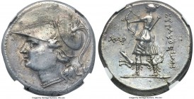SICILY. Syracuse. The Syracusan Democracy. Ca. 214-212 BC. AR 12 litrae (24mm, 10.16 gm, 5h). NGC AU 5/5 - 3/5. Head of Athena left, wearing crested A...