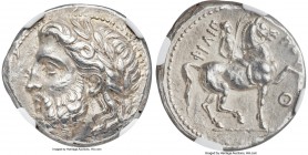 MACEDONIAN KINGDOM. Philip II (359-336 BC). AR tetradrachm (24mm, 14.36 gm, 4h). NGC Choice XF 4/5 - 4/5, Fine Style. Early posthumous issue of Pella,...