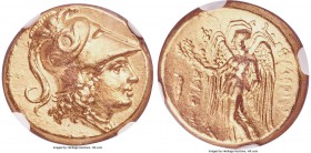 MACEDONIAN KINGDOM. Philip III Arrhidaeus (323-317 BC). AV stater (18mm, 8.59 gm, 11h). NGC AU 3/5 - 3/5, die shift. Babylon, ca. 323-318/7 BC. Helmet...