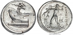 MACEDONIAN KINGDOM. Demetrius I Poliorcetes (306-283 BC). AR tetradrachm (26mm, 17.27 gm, 6h). NGC Choice MS 5/5 - 5/5. Amphipolis, 294-293 BC. Nike s...