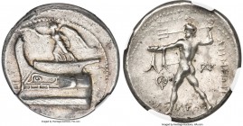 MACEDONIAN KINGDOM. Demetrius I Poliorcetes (306-283 BC). AR tetradrachm (28mm, 17.07 gm, 1h). NGC AU 5/5 - 4/5, Fine Style. Tarsus, ca. 298-295 BC. N...