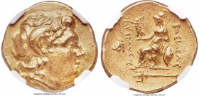 THRACIAN KINGDOM. Lysimachus (305-281 BC). AV stater (20mm, 8.52 gm, 12h). NGC AU 4/5 - 4/5. Posthumous issue of Byzantium, ca. 250-230 BC. Diademed h...