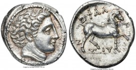 THESSALY. Phalanna. Ca. mid 4th century BC. AR hemidrachm (16mm, 2.84 gm, 8h). NGC Choice AU 5/5 - 4/5, Fine Style. Youthful male head right, with sho...