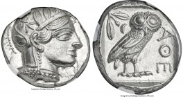 ATTICA. Athens. Ca. 440-404 BC. AR tetradrachm (25mm, 17.20 gm, 4h). NGC MS 5/5 - 4/5. Mid-mass coinage issue. Head of Athena right, wearing crested A...