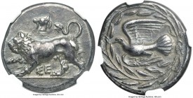 SICYONIA. Sicyon. Ca. 431-400 BC. AR stater (24mm, 12.09 gm, 5h). NGC XF 5/5 - 3/5. Chimaera standing left, raising forepaw; ΣE below / Dove flying le...