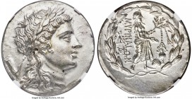 AEOLIS. Myrina. Ca. 155-145 BC. AR tetradrachm (34mm, 16.75 gm, 12h). NGC MS 5/5 - 3/5, brushed. Laureate head of Apollo right / MYPINAIΩN, Apollo Gry...