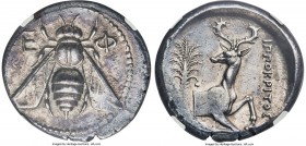 IONIA. Ephesus. Ca. 390-325 BC. AR tetradrachm (25mm, 15.04 gm, 12h). NGC AU 4/5 - 5/5. Ippacritus, magistrate. Struck ca. 350-340 BC. E-Φ, bee with s...