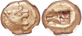 LYDIAN KINGDOM. Alyattes or Walwet (ca. 610-546 BC). EL third stater or trite (13mm, 4.69 gm). NGC Choice VF 5/5 - 4/5. Uninscribed, Lydo-Milesian sta...