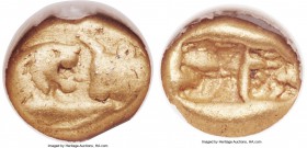 LYDIAN KINGDOM. Croesus (ca. 561-546 BC). AV sixth stater or hecte (8mm, 1.75 gm). NGC Fine 5/5 - 4/5. Sardes, "heavy" standard, ca. 561-550 BC. Confr...