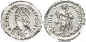 Theodosius II (AD 402-450). AR light miliarensis (24mm, 4.32 gm, 6h). NGC AU S 5/5 - 4/5. Constantinople, AD 408-423. D N THEODO-SIVS P F AVG, pearl-d...