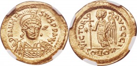 Anastasius I (AD 491-518). AV solidus (21mm, 4.45 gm, 7h). NGC Gem MS 5/5 - 5/5. Constantinople, 10th officina, AD 498-518. D N ANASTA-SIVS P P AVG, p...