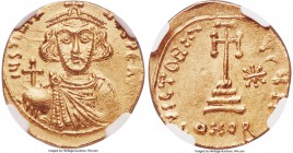 Justinian II, First Reign (AD 685-695). AV solidus of 23 siliquae (20mm, 4.19 gm, 7h). NGC MS 4/5 - 4/5. Constantinople, 8th officina, AD 686-687. IЧS...