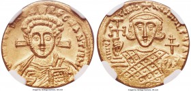 Justinian II Rhinotmetus, second reign (AD 705-711). AV solidus (19mm, 4.48 gm, 6h). NGC MS 4/5 - 4/5. Constantinople, AD 705-706. d N IhS ChS RЄX-RЄG...