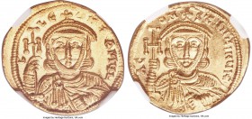 Constantine V Copronymus (AD 741-775), with Leo III. AV solidus (21mm, 4.44 gm, 6h). NGC Choice MS 4/5 - 5/5. Constantinople, AD 742-751. A C-ON-StANt...