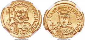 Nicephorus I and Stauracius (AD 803-811). AV solidus (20mm, 4.43 gm, 6h). NGC MS 5/5 - 4/5. Constantinople, AD 803-811. hICI-FOROS bASILЄ', crowned fa...