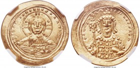 Constantine VIII (AD 1025-1028). AV histamenon nomisma (26mm, 4.43 gm, 6h). NGC Choice MS 5/5 - 5/5. Constantinople. + IhS XIS RЄX' RЄΣhANTIhM, bust o...