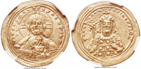 Constantine VIII (AD 1025-1028). AV histamenon nomisma (25mm, 4.40 gm, 7h). NGC Choice AU 5/5 - 3/5, bent. Constantinople. + IhS XIS RЄX' RЄςNANTIhm, ...