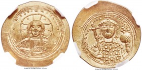Constantine IX Monomachus (AD 1042-1055). AV histamenon nomisma (26mm, 4.42 gm, 5h). NGC Choice MS 5/5 - 5/5. Constantinople. +IhS XIS RЄX RЄςNANTInm,...