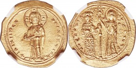 Theodora, Sole Reign (AD 1055-1056). AV histamenon nomisma (24mm, 4.42 gm, 6h). NGC Choice AU 5/5 - 4/5. Constantinople. + IhS XIS RЄX-RЄςNANITInm, Ch...