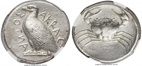 SICILY. Acragas. Ca. 470-420 BC. AR tetradrachm (27mm, 17.46 gm, 2h). NGC AU 5/5 - 3/5. AKRAC-ANTOΣ (partially retrograde), eagle with folded wings st...