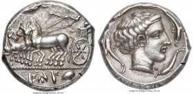 SICILY. Panormos (as Ziz). Ca. 400-390 BC. AR tetradrachm (25mm, 17.24 gm, 1h). NGC Choice XF? 5/5 - 5/5. SYS (Siculo-Punic), charioteer driving quadr...