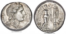 SICILY. Syracuse. Agathocles (317-289 BC). AR tetradrachm (25mm 16.64 gm, 8h). NGC Choice AU 5/5 - 4/5. Ca. 310-295 BC. KOPAΣ, wreathed head of Kore r...