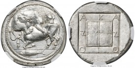 MACEDON. Acanthus. Ca. 470-430 BC. AR tetradrachm (28mm, 17.37 gm, 2h). NGC MS S 5/5 - 4/5, Fine Style. Lion springing right, biting into hind quarter...