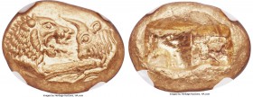 LYDIAN KINGDOM. Croesus (ca. 561-546 BC). AV stater (16mm, 8.09 gm). NGC Gem MS S 5/5 - 5/5. Sardes, "light" standard, late Dynastic and early Persian...
