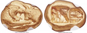 LYDIAN KINGDOM. Croesus (ca. 561-546 BC). AV stater (15mm, 8.04 gm). NGC Choice VF 5/5 - 5/5. Sardes, "Light" standard, ca. 553-539 BC. Confronted for...