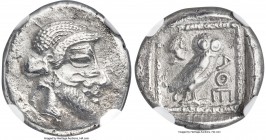 PHILISTIA. 5th-4th centuries BC. AR drachm (15mm, 3.58 gm, 3h). NGC Choice XF 3/5 - 3/5, die shift. Persian/Arabian style male head right with hair pu...