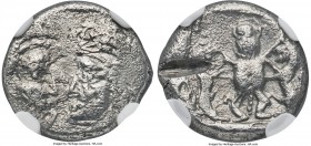 PHILISTIA. 5th-4th centuries BC. AR drachm (14mm, 2.54 gm, 12h). NGC VF 4/5 - 2/5, test cut. Confronting busts of king and satrap / Bes, standing, fac...