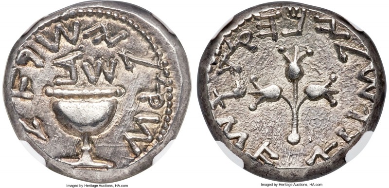 JUDAEA. The Jewish War (AD 66-70). AR shekel (22mm, 14.32 gm, 12h). NGC Choice A...