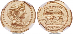 L. Cestius and C. Norbanus (43 BC). AV aureus (21mm, 7.97 gm, 12h). NGC MS s 4/5 - 4/5. Rome, January-April 43 BC. Draped bust of Africa right, wearin...