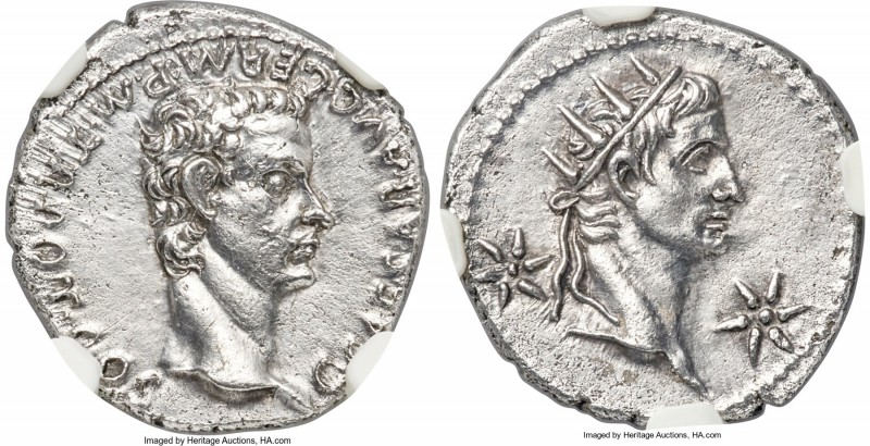 Caligula (AD 37-41). AR denarius (19mm, 3.52 gm, 8h). NGC MS 5/5 - 2/5. Lugdunum...