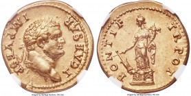 Titus, as Caesar (AD 79-81). AV aureus (20mm, 7.35 gm, 6h). NGC Choice AU 5/5 - 5/5, Fine Style. Rome, AD 74. T CAESAR-IMP VESP, laureate head of Titu...