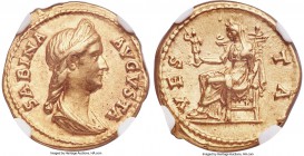 Sabina (AD 128-136/7). AV aureus (19mm, 7.01 gm, 5h). NGC Choice AU s 5/5 - 5/5. Rome, AD 129. SABINA-AVGVSTA, draped bust of Sabina right, seen from ...