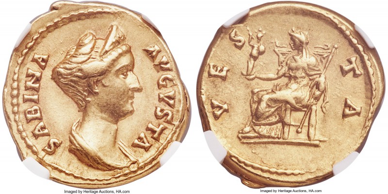 Sabina (AD 128-136/7). AV aureus (19mm, 7.07 gm, 6h). NGC AU 5/5 - 5/5, Fine Sty...