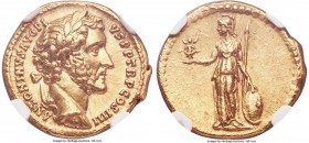 Antoninus Pius (AD 138-161). AV aureus (20mm, 7.19 gm, 6h). NGC Choice AU S 5/5 - 5/5, Fine Style. Rome, AD 145-161. ANTONINVS AVG PI-VS P P TR P COS ...
