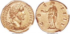 Antoninus Pius (AD 138-161). AV aureus (19mm, 7.31 gm, 5h). NGC AU S 5/5 - 4/5. Rome, AD 152-153. ANTONINVS AVG-PIVS P P TR P XVI, laureate head of An...