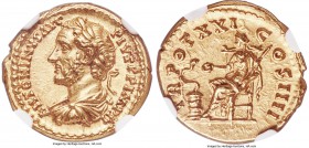 Antoninus Pius (AD 138-161). AV aureus (19mm, 7.32 gm, 11h). NGC Choice MS 5/5 - 5/5, Fine Style. Rome, AD 157-158. ANTONINVS AVG-PIVS P P IMP II, lau...