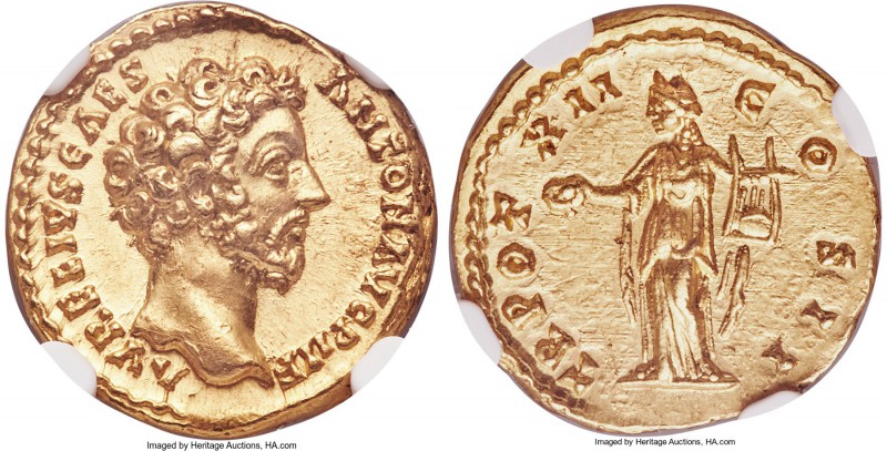 Marcus Aurelius, as Caesar (AD 161-180). AV aureus (18mm, 7.22 gm, 5h). NGC Choi...