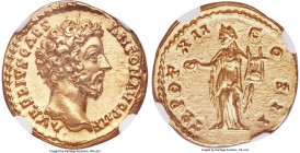 Marcus Aurelius, as Caesar (AD 161-180). AV aureus (18mm, 7.22 gm, 5h). NGC Choice AU 5/5 - 4/5. Rome, AD 157-158. AVRELIVS CAES-ANTON AVG P II F, bar...
