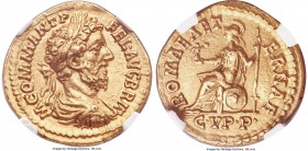 Commodus (AD 177-192). AV aureus (21mm, 7.11 gm, 12h). NGC AU 5/5 - 4/5. Rome, AD 186-189. M COMM • ANT P-FEL • AVG BRIT, laureate, draped and cuirass...