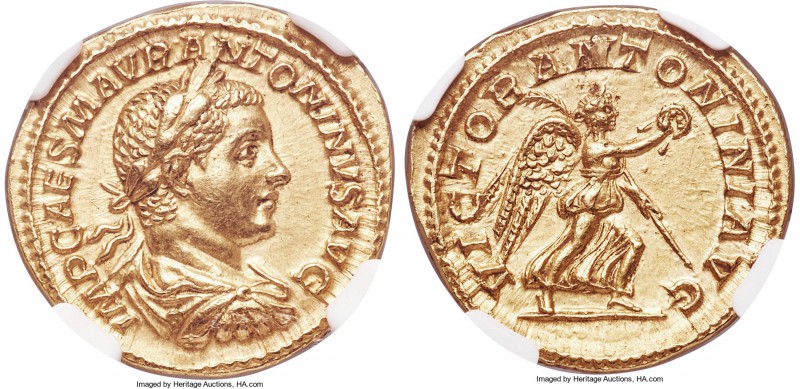 Elagabalus (AD 218-222). AV aureus (21mm, 6.36 gm, 1h). NGC Choice AU 5/5 - 4/5,...
