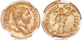 Severus Alexander (AD 222-235). AV aureus (20mm, 6.64 gm, 7h). NGC Choice MS s 5/5 - 5/5, Fine Style. Rome, AD 230. IMP SEV ALE-XAND AVG, laureate bus...