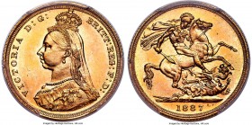 Victoria gold Sovereign 1887-S MS66 PCGS, Sydney mint, KM10, S-3868A. Variety with small spaced J.E.B. (designer's initials on queen's shoulder). The ...
