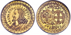 Vienna gold Salvator 12 Ducat Medal ND (c. mid-1600's) MS60 NGC, Unger-9?. 46.5mm. 41.58gm. Given as a Medal of Merit of the City of Vienna. Obv. Half...