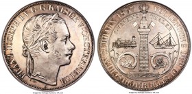 Franz Joseph I "Railway" 2 Taler 1857-A MS62 NGC,  Vienna mint, KM2246.2. Wreath tips between 'AI.' Commemorating the completion of the South Austrian...