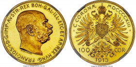 Franz Joseph I gold Proof 100 Corona 1913 PR63 Ultra Cameo NGC, Vienna mint, KM2819. Mintage: 2,696. A choice offering that easily surprises at every ...