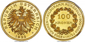 Republic gold Proof 100 Kronen 1923 PR64 Ultra Cameo NGC, Vienna mint, KM2831, Fr-518. Designed by Richard Placht, this elusive two-year type is rare ...